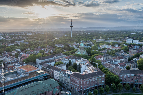 Fotografie Wasserturm Mannheim Quadrate Stadt Baden-Württemberg zwei Quadrat Luftbild Luft