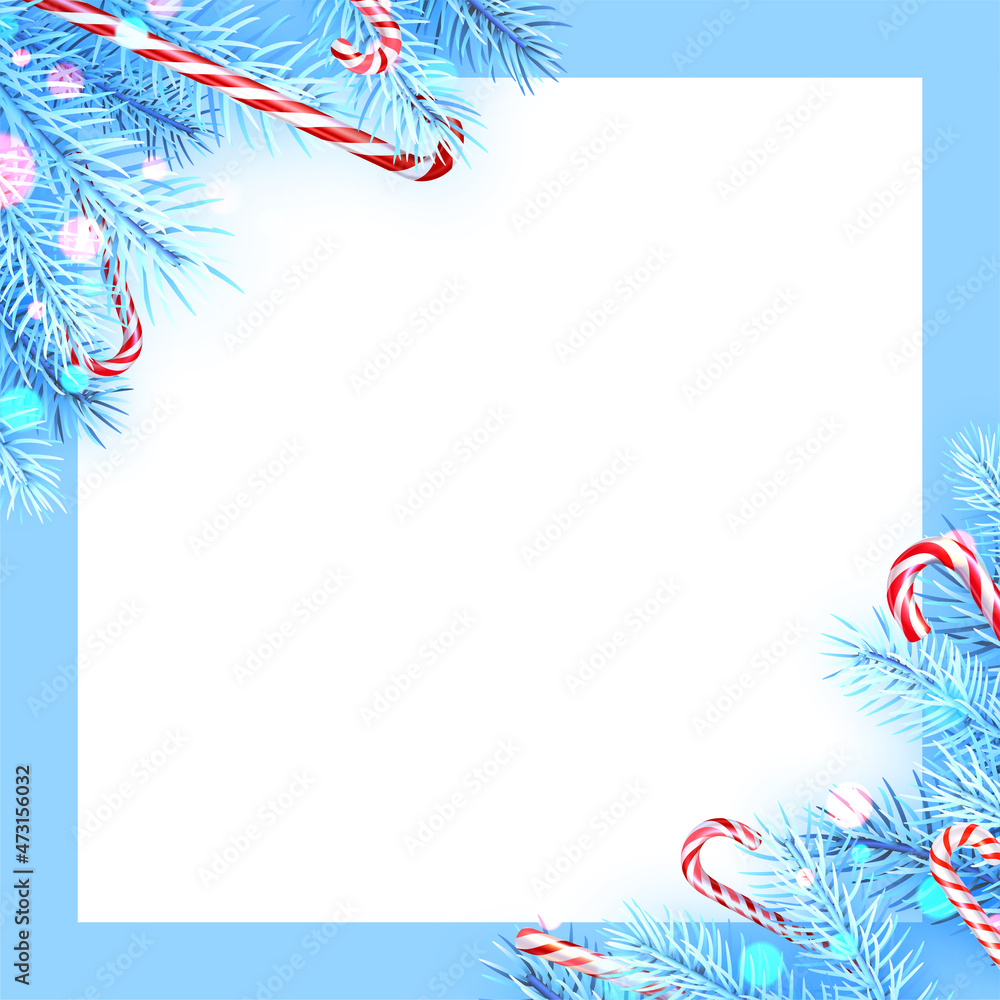 Blue spruce branches with candy canes and bokeh lights. Blue spruce branches with candy canes and bokeh lights.