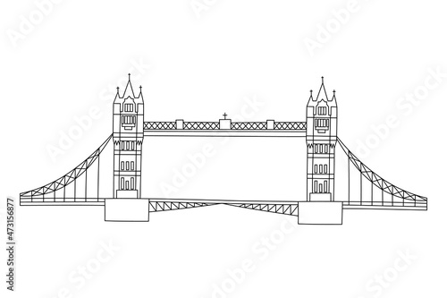 Vector line hand drawn illustration with Tower Bridge. London, England. Isolated on white background