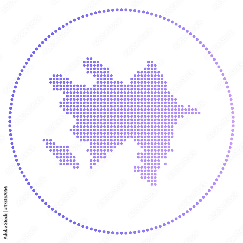 Fototapeta premium Azerbaijan digital badge. Dotted style map of Azerbaijan in circle. Tech icon of the country with gradiented dots. Powerful vector illustration.