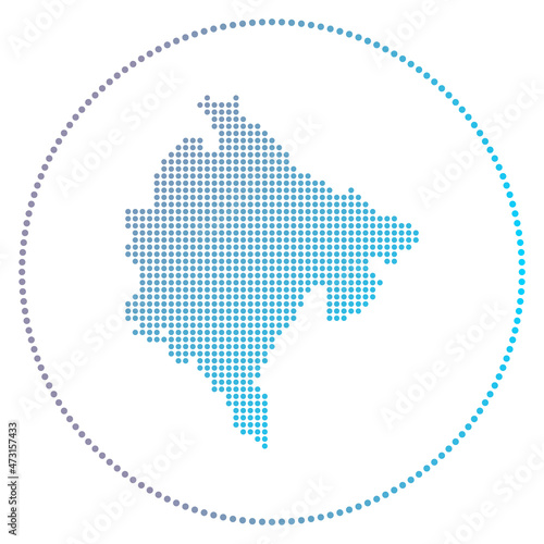 Montenegro digital badge. Dotted style map of Montenegro in circle. Tech icon of the country with gradiented dots. Amazing vector illustration.