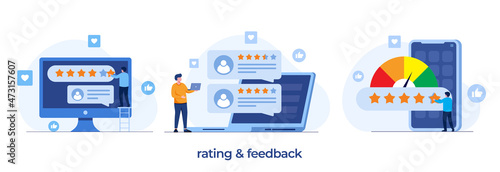 application rating concept, technology, customer satisfaction, review, ui and ux, social media, flat illustration vector