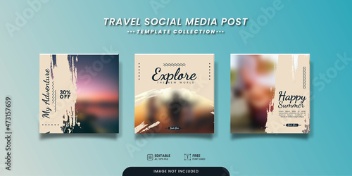Editable template post for social media. Template for Instagram post, Facebook post, for corporate, company, tour tourism, advertisement, and business promotion. Vector illustration with photo college