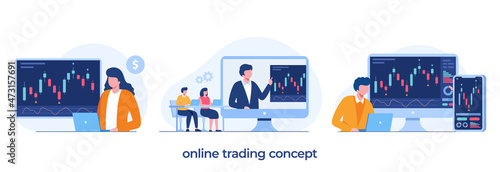 Trading stock and forex candlestick concept flat vector illustration for banner premium vector template