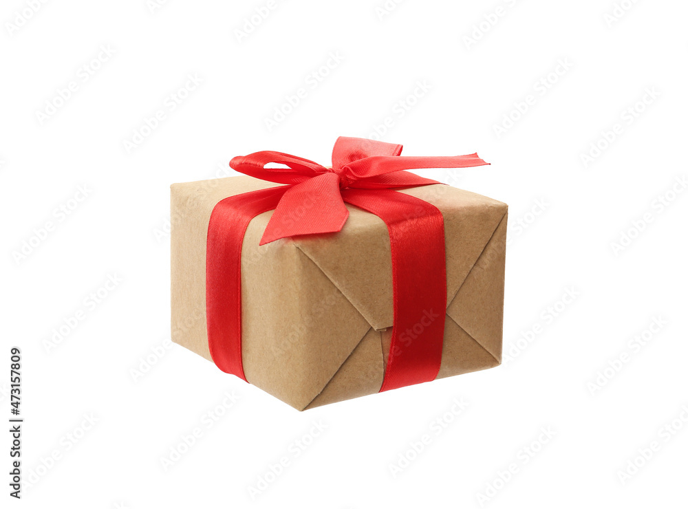 Gift box with red bow isolated on white Gift box with red bow isolated on white