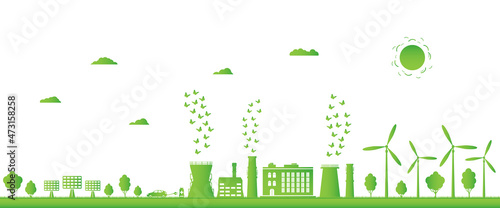 Environmentally friendly production and renewable energy sources. Large plant with cleaned environmental emissions. Environment conservation.