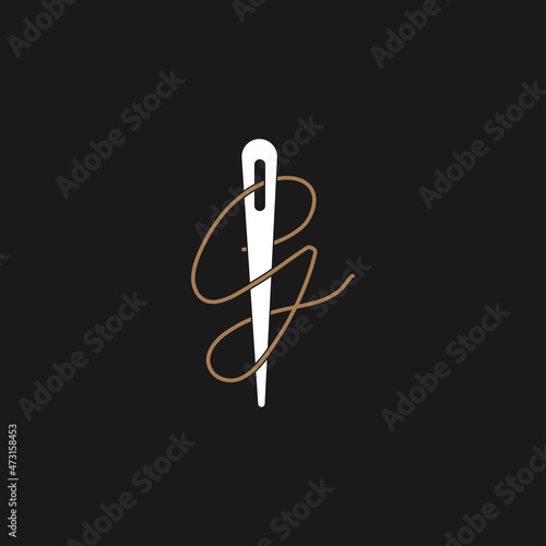 Abstract Initial Letter G Tailor logo, thread and needle combination with gold colour line style , Flat Logo Design Template, vector illustration