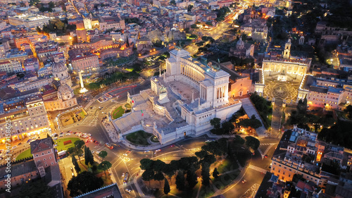 Photography Aerial drone night shot of iconic monument in Venice square called Altar of the