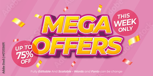 Editable text Mega sale and offers suitable for online shopping day sale banner
