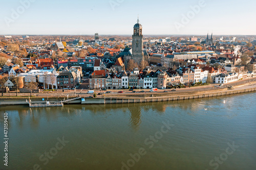 Aerial from the city Deventer at the river IJssel in the Netherlands