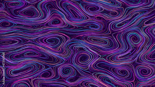 Abstract background with random colorful curled streaming neon lines. Glowing futuristic swirling lines pattern. Energy field bacground. Vector illustration