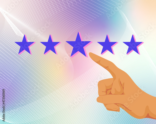 Hand pointing at 5 star satisfaction quality performance