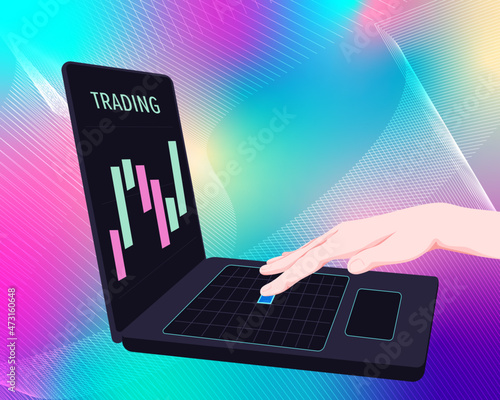 Financial trading on laptop computer