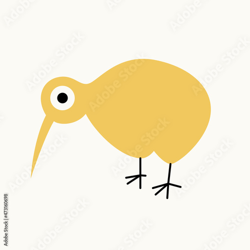 Illustration of a kiwi bird on an isolated background. Dusty pastel colors. Modern flat style