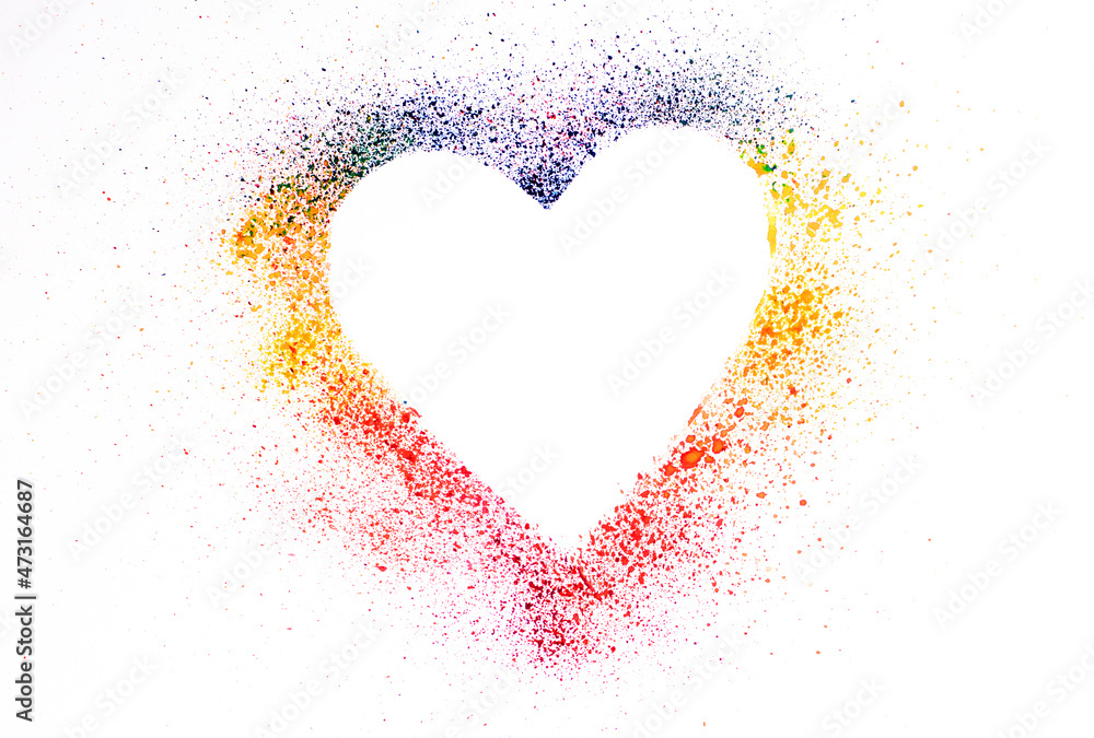 An image of a heart shape on white paper surrounded by splashes of watercolor paint of different colors. An image of a heart shape on white paper surrounded by splashes of watercolor paint of different colors.