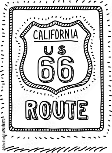 Route 66 sign. Sketchy hand-drawn vector illustration.