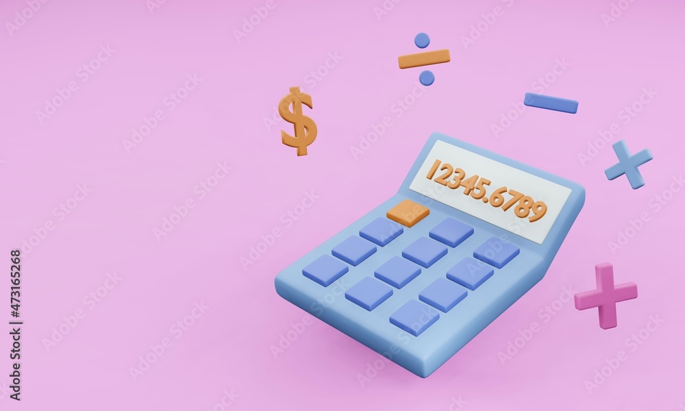 Cute pastel 3d rendering calculator, financial working tools calculator  background, accounting business background, 3d background of study tools,  web banner design for accounting business, Stock Illustration | Adobe Stock