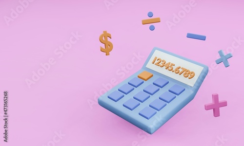 Cute pastel 3d rendering calculator, financial working tools calculator background, accounting business background, 3d background of study tools, web banner design for accounting business,