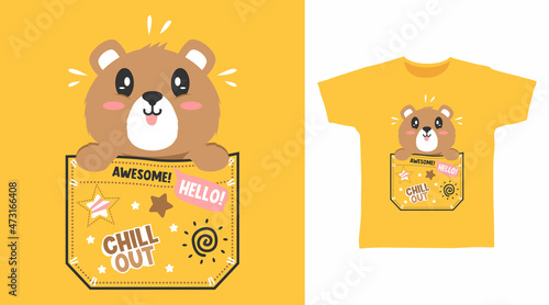 Cute bear in the pocket tee design concept