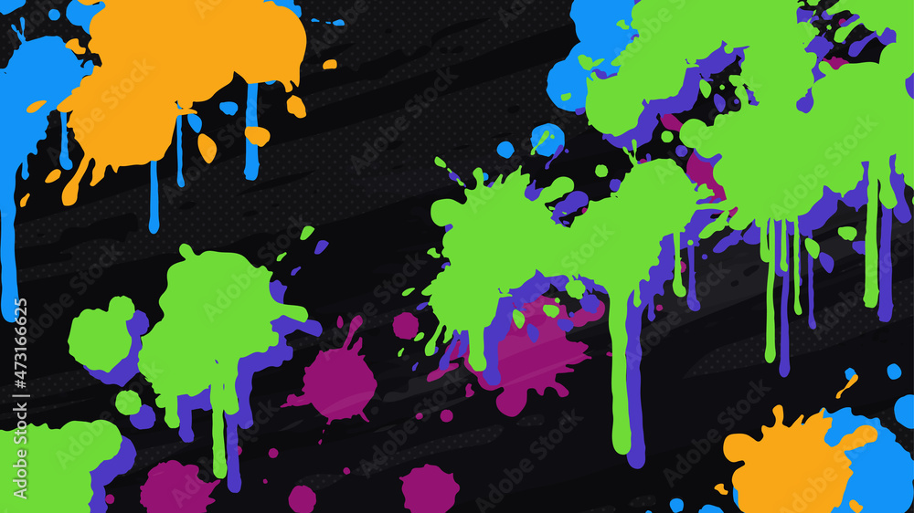 飛びはねたインクが垂れたイラスト 飛び散ったペンキの背景 16 9 Stock ベクター Adobe Stock