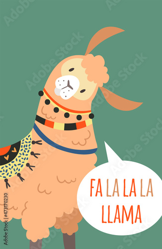 Fa la la la llama card. Alpaca singing Christmas song