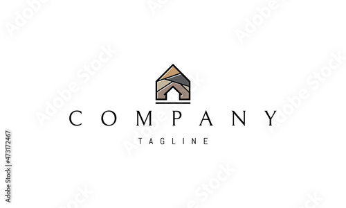 Vector logo on which an abstract image of a house made of wood.