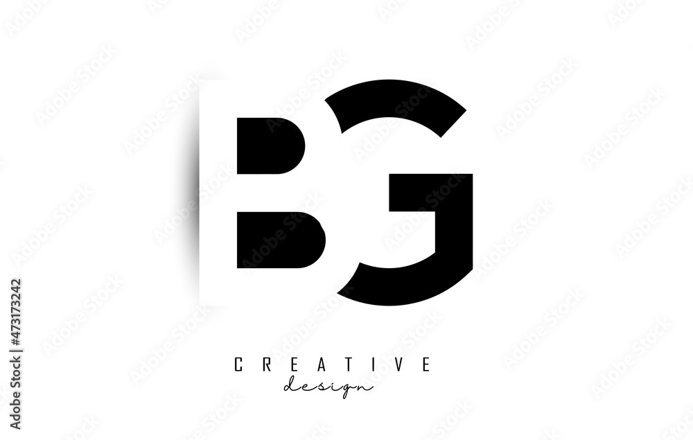 Obraz premium Letters BG Logo with black and white negative space design. Letters B and G with geometric typography.