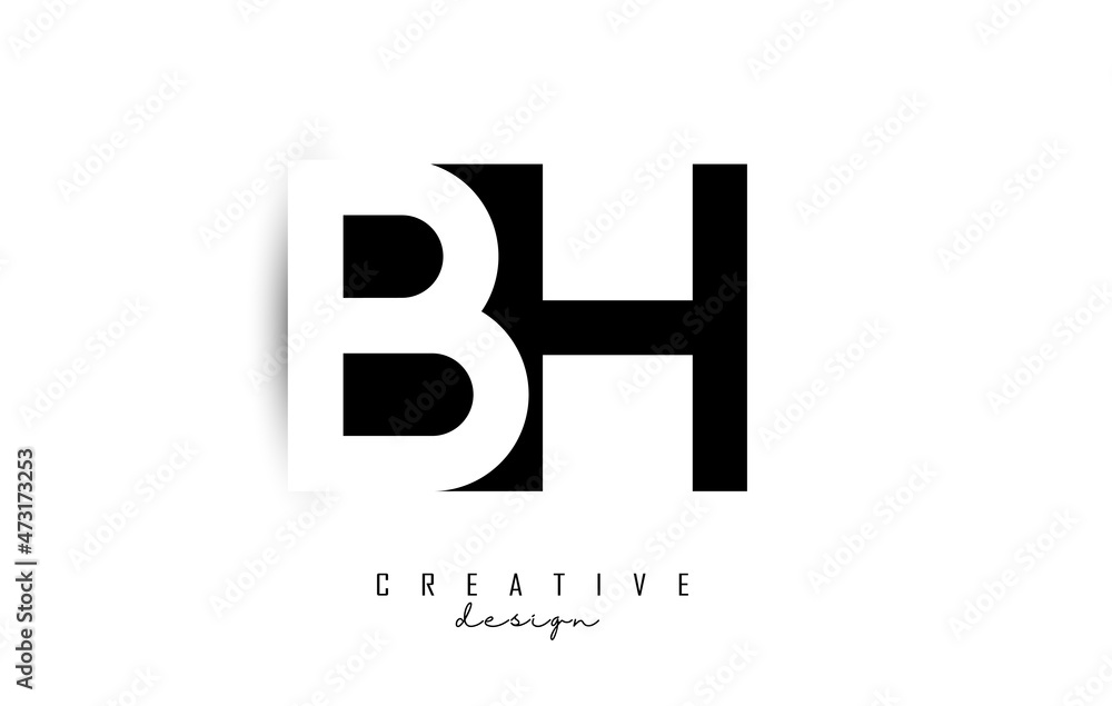 Letters BH Logo with black and white negative space design. Letters B and H with geometric typography. Letters BH Logo with black and white negative space design. Letters B and H with geometric typography.