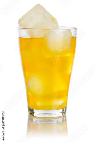 Orange lemonade drink softdrink in a glass isolated on white