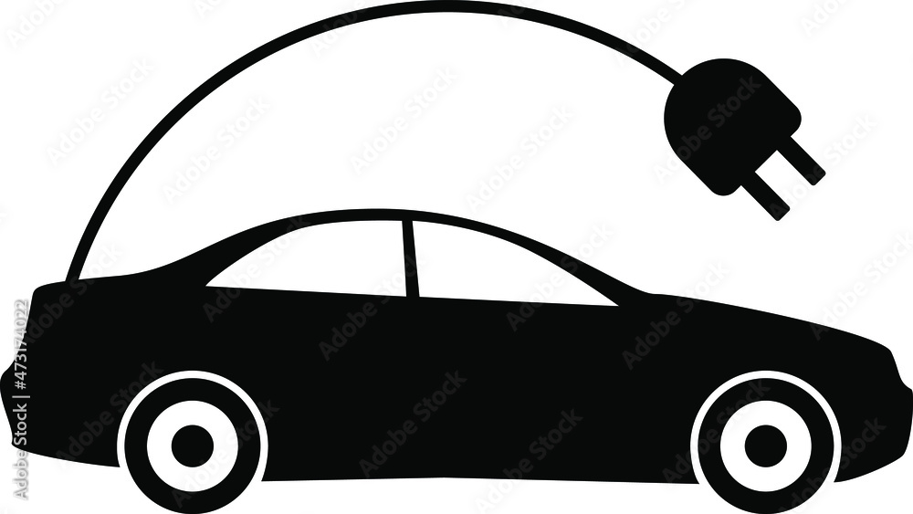 Electric car with plug icon symbol, EV car sign, Hybrid vehicles ...