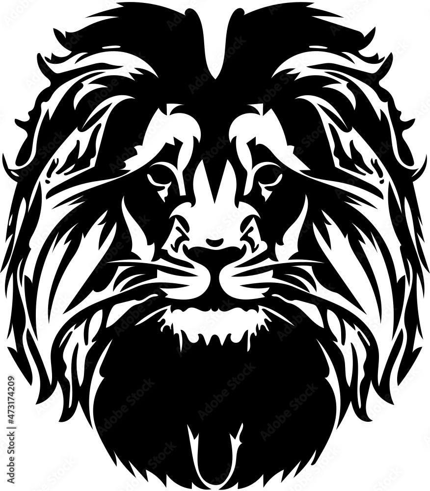 Lion head mascot vector logo in black and white