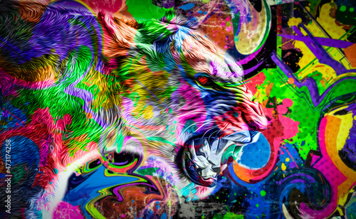 Fototapeta Naklejka Na Ścianę i Meble -  Bright abstract colorful background with tiger
