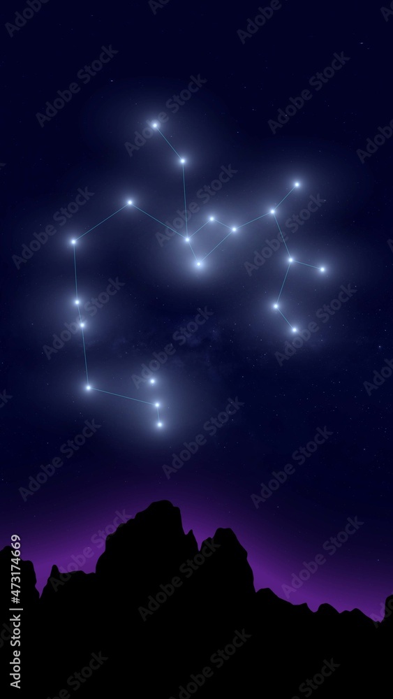 sagettarius zodiac sign with starry sky and mountains silhouette sagettarius zodiac sign with starry sky and mountains silhouette