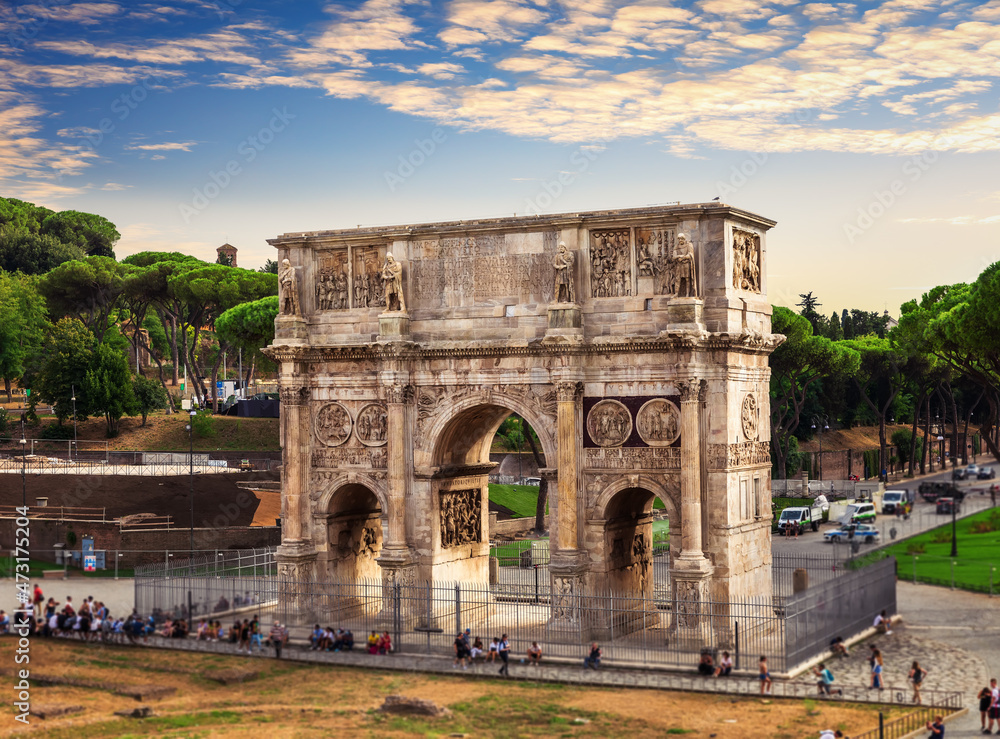 The Arch of Constantine, famous ancient triumphal arch of Rome, Italy