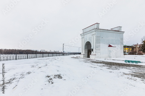 Historical gate, preserved from the Omsk fortress, Russia