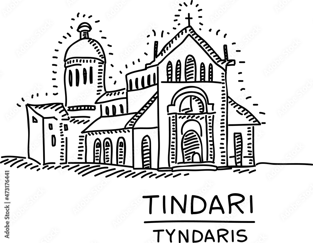 Church of tindari near the city patti sicily. Sketchy hand-drawn vector illustration.