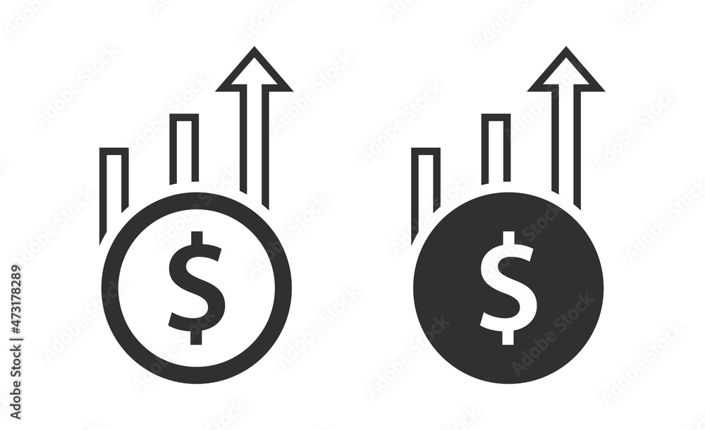 Set of increase money growth icon vector illustration. Thin line symbol on white background. Set of increase money growth icon vector illustration. Thin line symbol on white background.