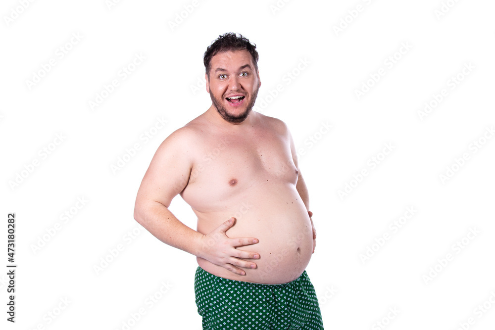Funny fat man. White background. Funny fat man. White background.