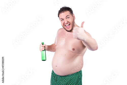 Funny fat man. White background.