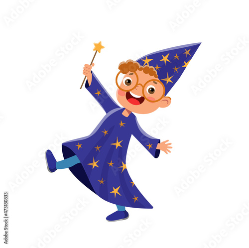 Vector teen boy magician cosume magic wand