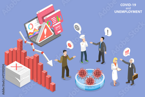 3D Isometric Flat Vector Conceptual Illustration of COVID-19 and Unemployment, Job Loss From Pandemic and Financial Lockdown