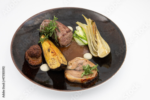 Agneau, aubergine, fenouil, roquette