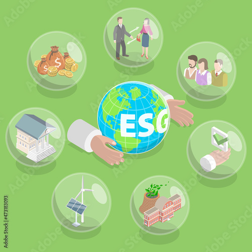 3D Isometric Flat Vector Conceptual Illustration of ESG Environmental, Social and Corporate Governance, Climate Change Policies