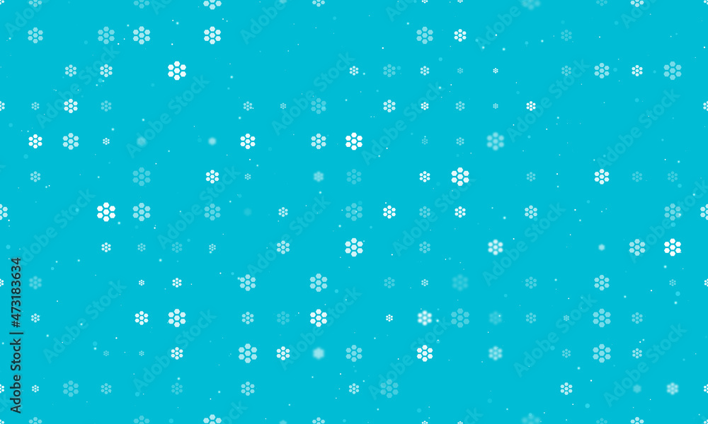 Seamless background pattern of evenly spaced white hive symbols of different sizes and opacity. Vector illustration on cyan background with stars Seamless background pattern of evenly spaced white hive symbols of different sizes and opacity. Vector illustration on cyan background with stars