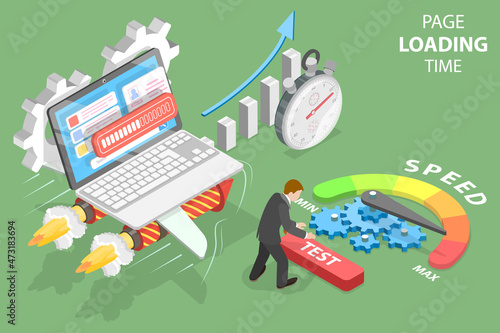 3D Isometric Flat Vector Conceptual Illustration of Page Loading Time, Website Optimization and Speed Test