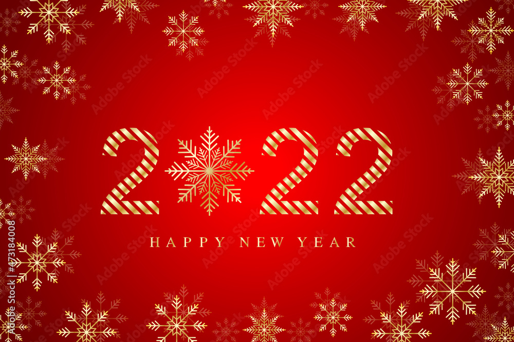 Text design 2022 Christmas and Happy New Years background with snowflakes. Vector illustration.