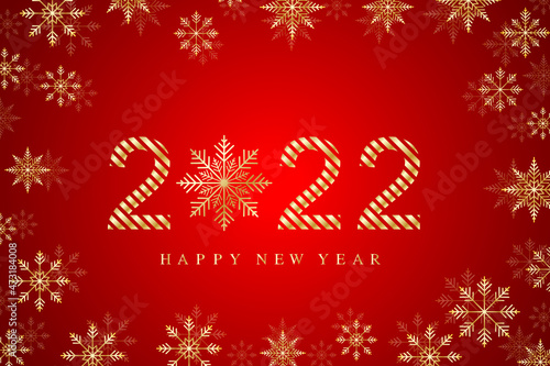 Text design 2022 Christmas and Happy New Years background with snowflakes. Vector illustration.
