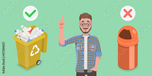 Vector Illustration of Plastic Sorting, Waste Management and Reducing Environmental Pollution