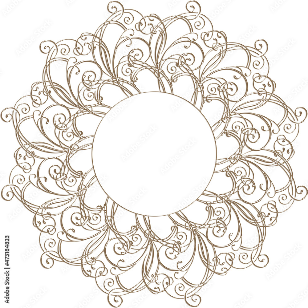 3D-image golden amber central ornament with curls and stems for ceiling decor 3D-image golden amber central ornament with curls and stems for ceiling decor