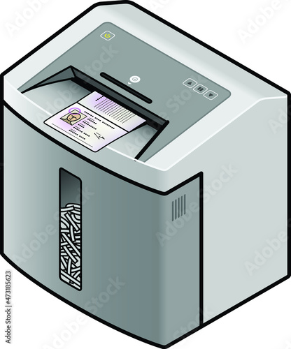 A passport being fed into a paper shredder.